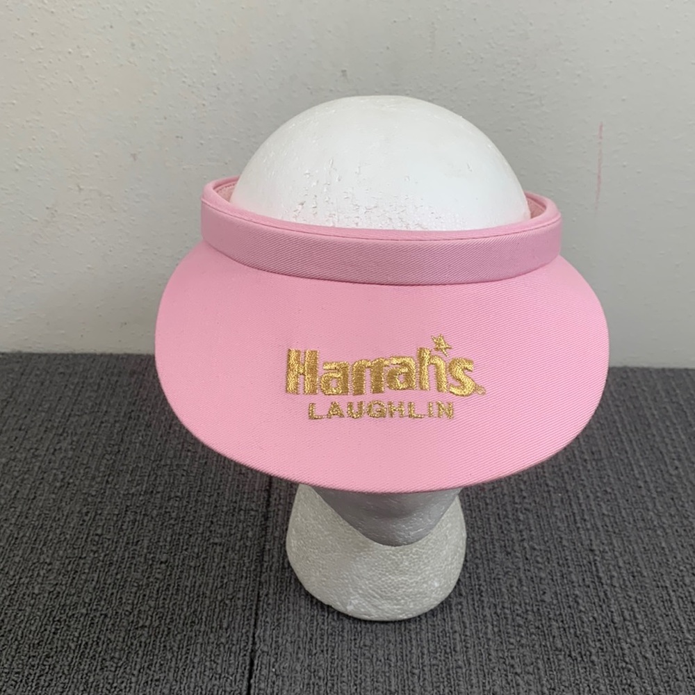 Harrah's Laughlin Visor Womens OS Pink Gold Embroidered Golf Tennis Cap